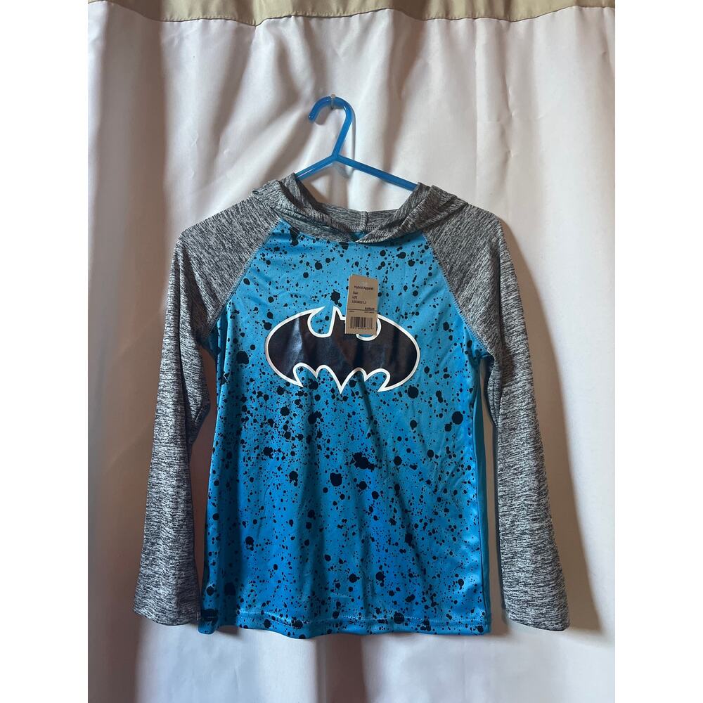 Hybrid Apparel Youth Size L (7) Batman Hooded Shirt Blue Gray NWT Polyester